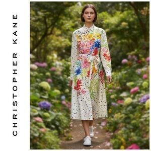 $1,272 Christopher Kane Floral Brushstroke Shirt Dress Size Medium New